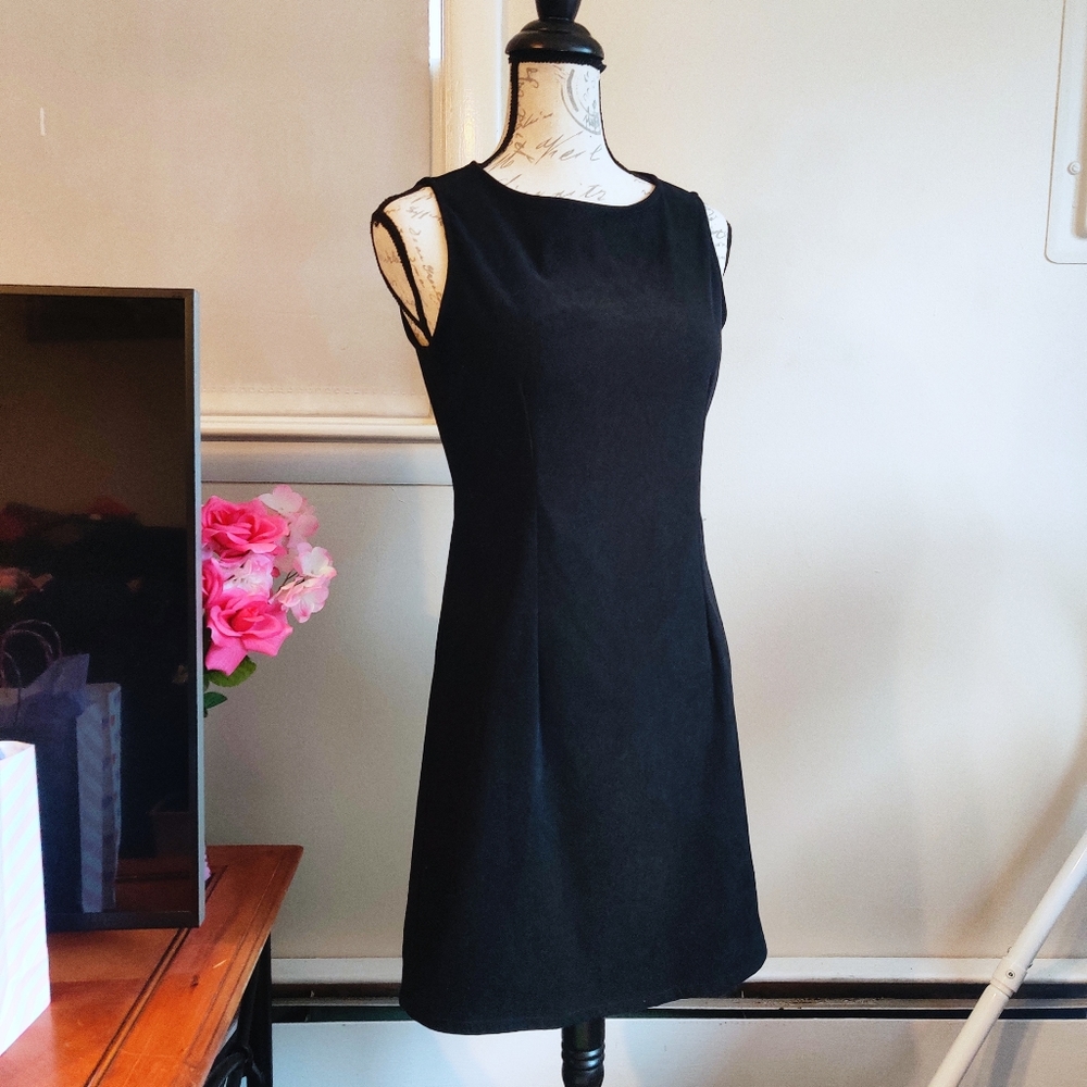 Vintage 90s Faux Suede Little Black Mini Sleeveless Dress Scoop Neck 9 M